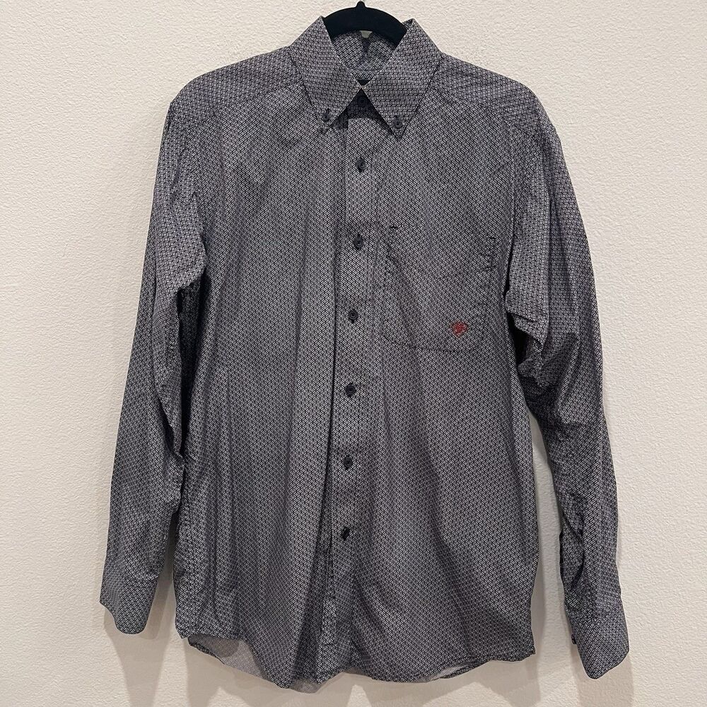 Ariat Shirt Mens Small Blue Geometric Print Long Sleeve Button Down Western